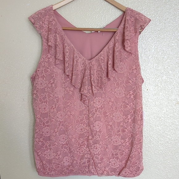 ⚡3x1 Bundle Lace Tops Anne Klein Black Lace Blouse, Red & Pink Mauve - Picture 12 of 16